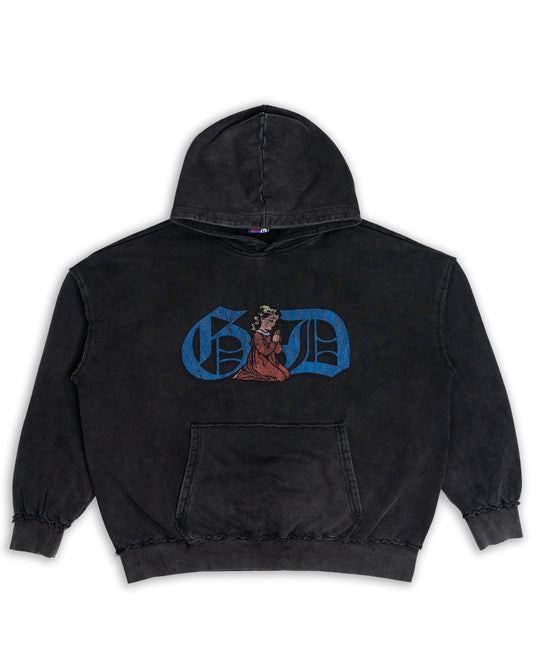 Prayer First Hoodie Washed Black