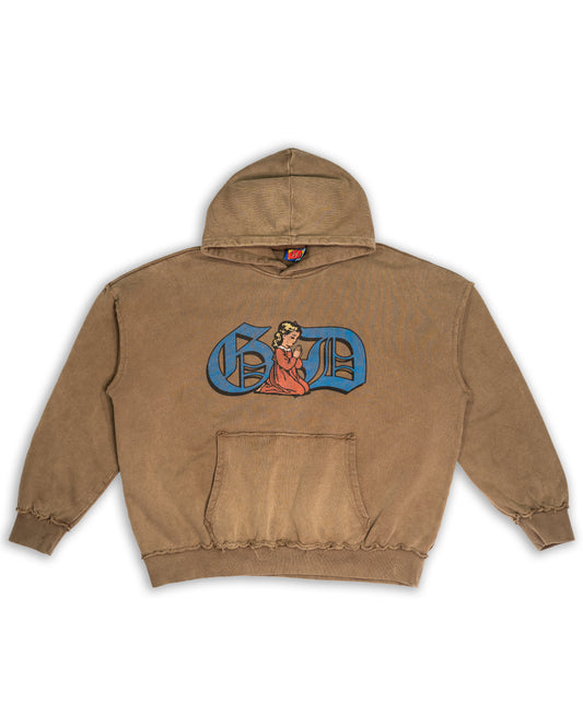 Prayer First Hoodie Washed Brown