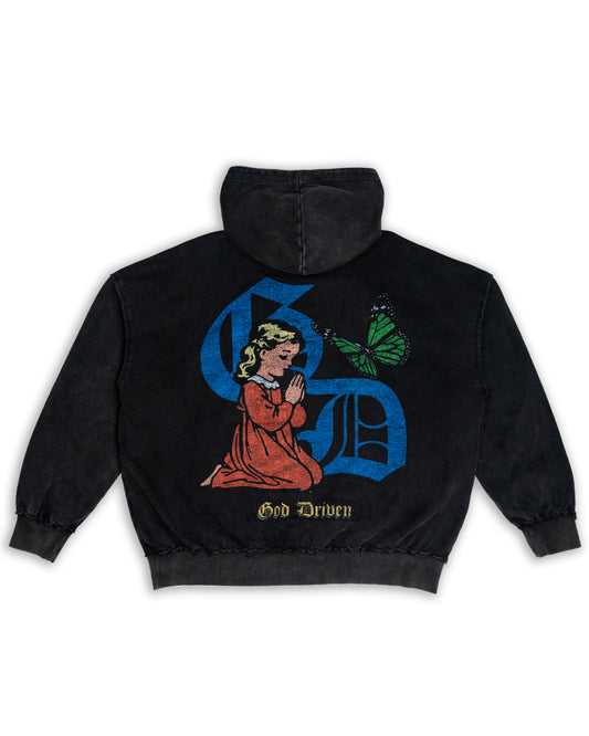 Prayer First Hoodie Washed Black