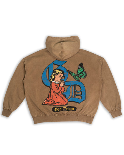 Prayer First Hoodie Washed Brown