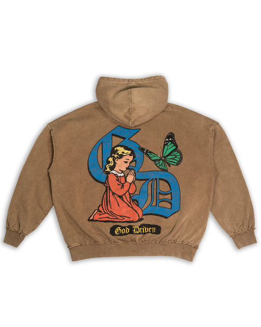 Prayer First Hoodie Washed Brown