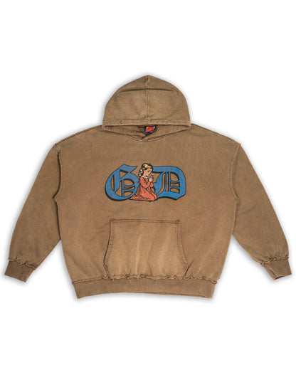 Prayer First Hoodie Washed Brown
